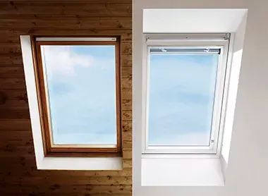 Houten VELUX dakraam naast kunststof VELUX dakraam