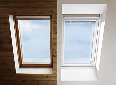 Houten VELUX dakraam naast kunststof VELUX dakraam